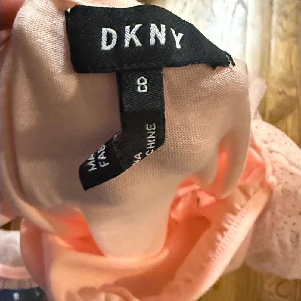 DKNY girls pink flutter sleeve and tulle lined dress size 8 NWT